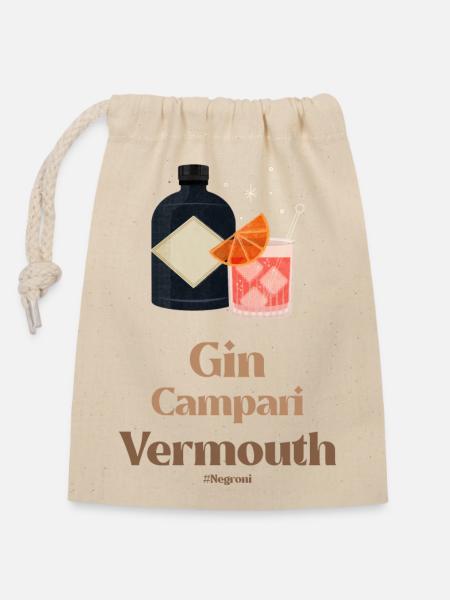 Gin - Camparai - Wermut - Verschließbarer Geschenkbeutel aus Baumwolle (14x20cm) - Natur