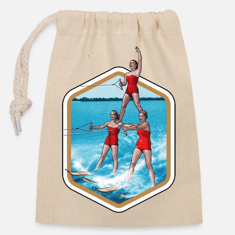 Water skiing and acrobatics - Closable cotton gift bag (14x20cm) - nature