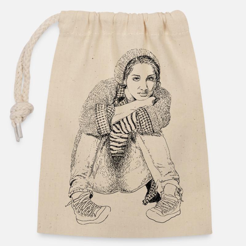 Restez calme - Sac cadeau en coton avec cordon (14 x 20 cm) - nature