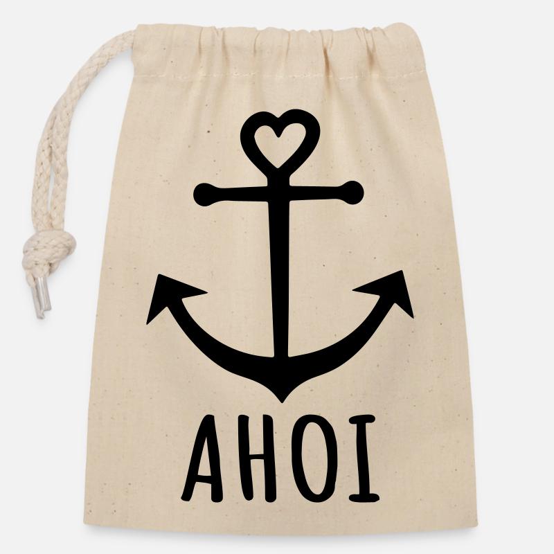 Anchor - Ahoy - Closable cotton gift bag (14x20cm) - nature