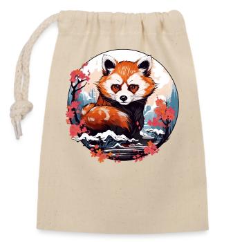 Little Red Panda dans le style anime japonais - Sac cadeau en coton avec cordon (14 x 20 cm) - nature - Devant