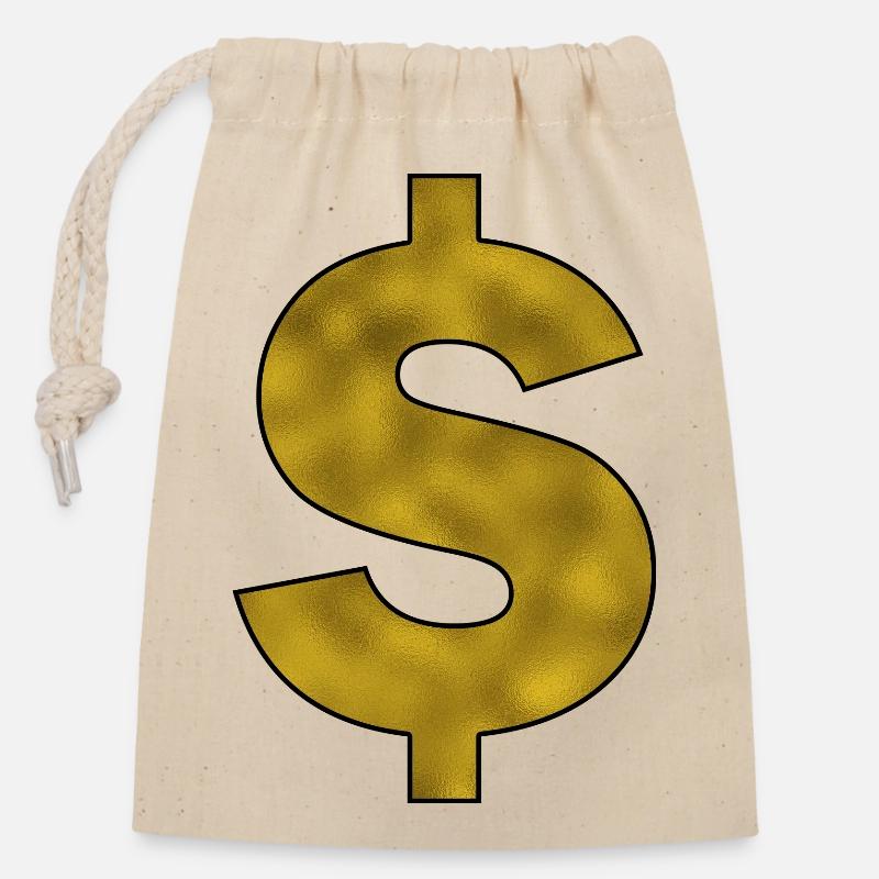 Signe du dollar en or - Sac cadeau en coton avec cordon (14 x 20 cm) - nature