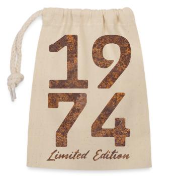 "Vintage 1974: Limited Edition in Rust Look" - Closable cotton gift bag (14x20cm) - nature - Front