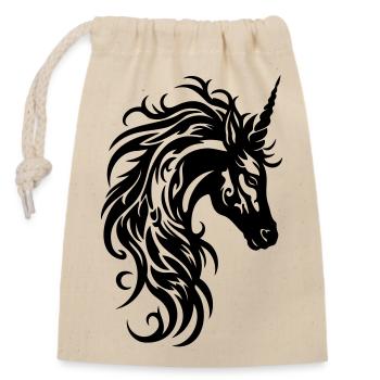 Monochrome Tribal Unicorn - Closable cotton gift bag (14x20cm) - nature - Front