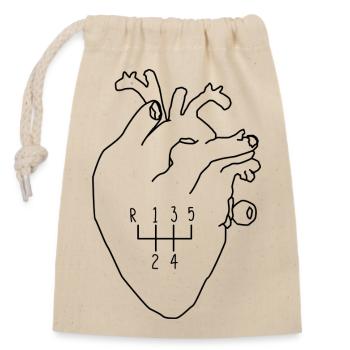 Pilote de changement de vitesse en forme de cœur - Sac cadeau en coton avec cordon (14 x 20 cm) - nature - Devant