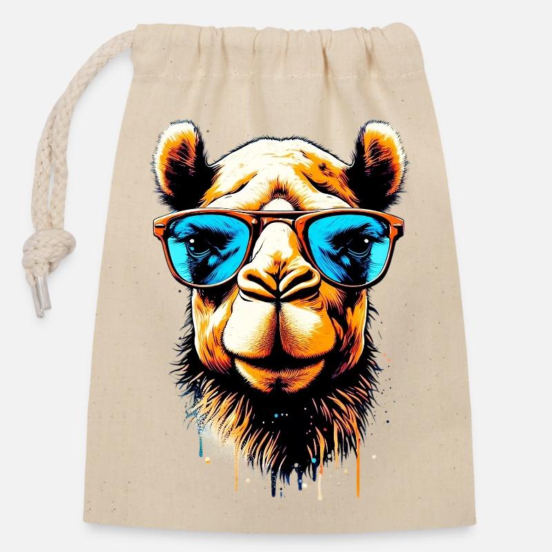 Camel avec lunettes de soleil - Sac cadeau en coton avec cordon (14 x 20 cm) - nature