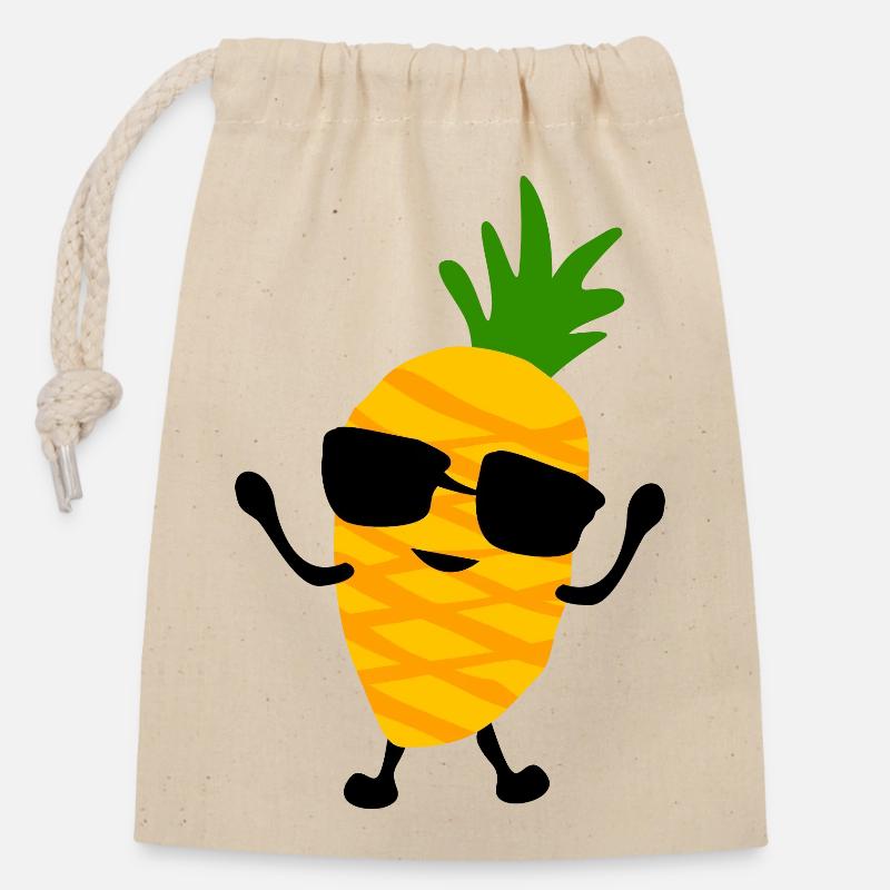 Pineapple with glasses - Verschließbarer Geschenkbeutel aus Baumwolle (14x20cm) - Natur