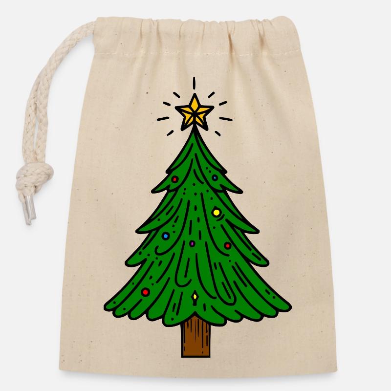 Sapin de Noël - Sac cadeau en coton avec cordon (14 x 20 cm) - nature