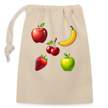 Obst - Verschließbarer Geschenkbeutel aus Baumwolle (14x20cm) - Natur - Vorne