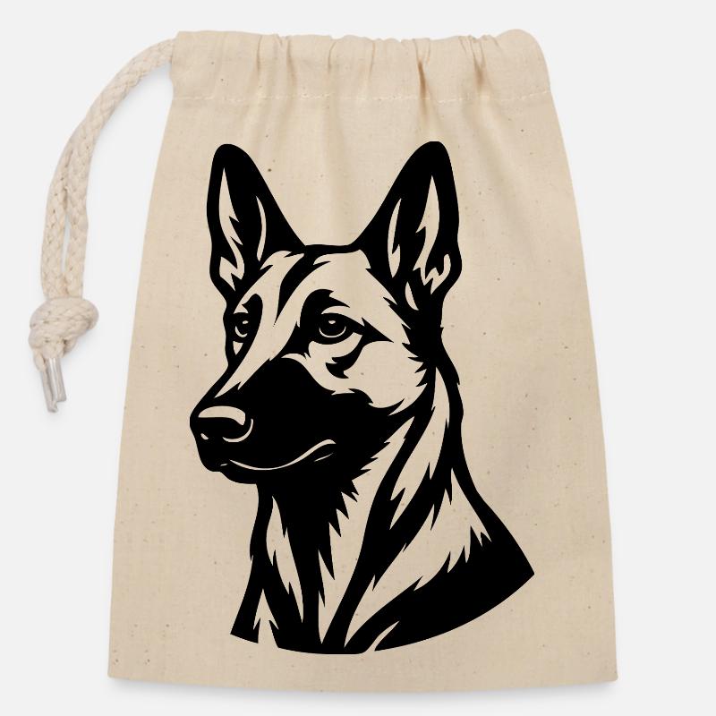 Malinois - Sac cadeau en coton avec cordon (14 x 20 cm) - nature
