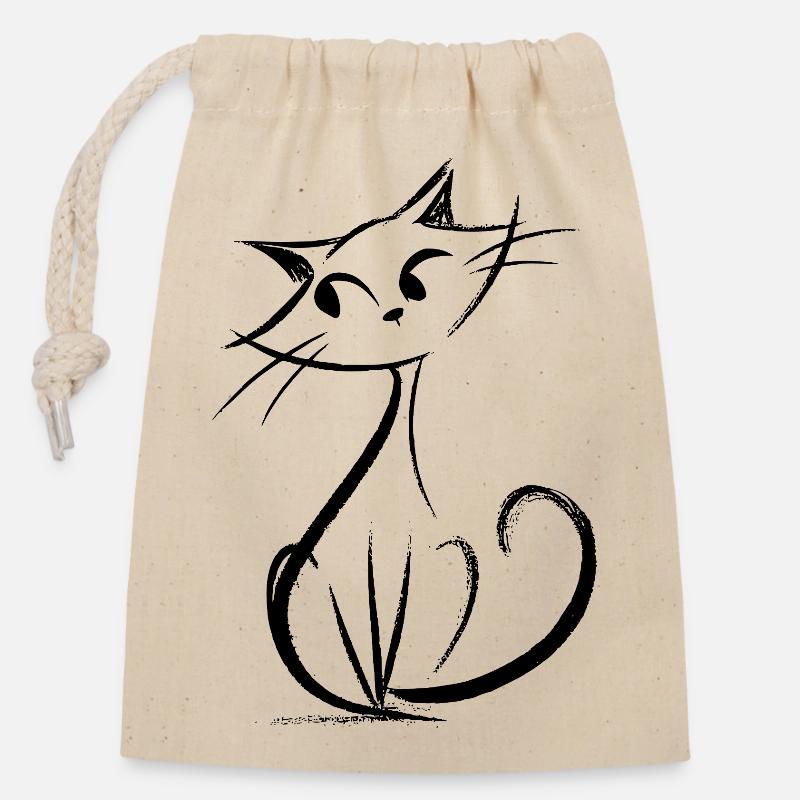Dessin de chat mignon - Sac cadeau en coton avec cordon (14 x 20 cm) - nature