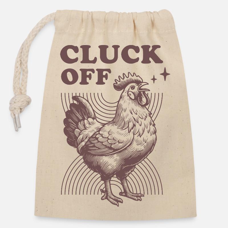 Humorvolles Huhn mit Text - Verschließbarer Geschenkbeutel aus Baumwolle (14x20cm) - Natur