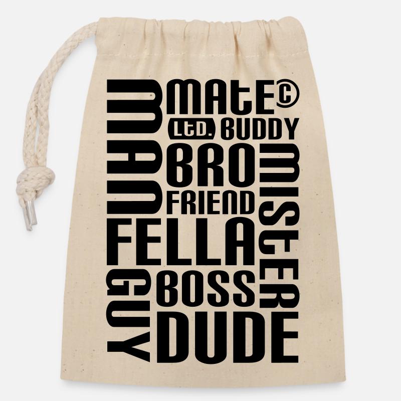 Ami, pote, mec - Sac cadeau en coton avec cordon (14 x 20 cm) - nature