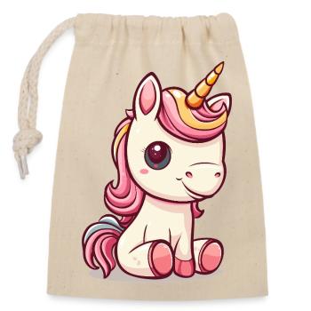 Niedliches Einhorn mit rosa Mähne - Verschließbarer Geschenkbeutel aus Baumwolle (14x20cm) - Natur - Vorne
