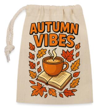 Autumn vibes coffee and book - Closable cotton gift bag (14x20cm) - nature - Front