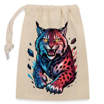 Luchs im Angriff - Verschließbarer Geschenkbeutel aus Baumwolle (14x20cm) - Natur - Vorne