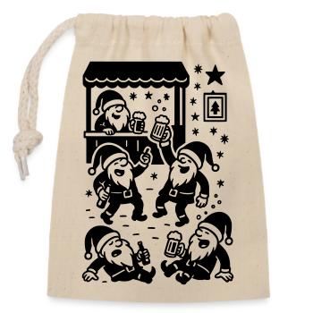 Marché de Noël des gnomes Vin chaud Bière Consommation - Sac cadeau en coton avec cordon (14 x 20 cm) - nature - Devant