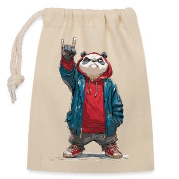 Metalhead Panda Streetstyle - Closable cotton gift bag (14x20cm) - nature - Front