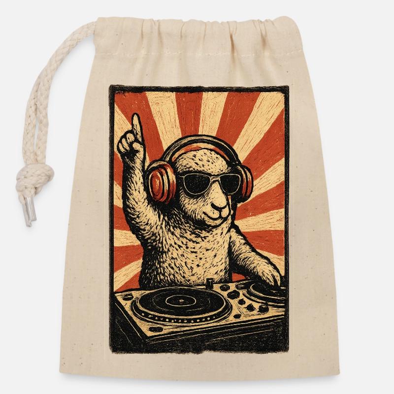 DJ Sheep avec des écouteurs - Sac cadeau en coton avec cordon (14 x 20 cm) - nature