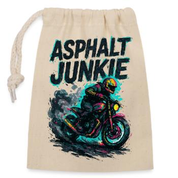 Asphalt Junkie – Motorrad - Verschließbarer Geschenkbeutel aus Baumwolle (14x20cm) - Natur - Vorne