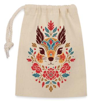 Floral Squirrel Head Folk Art - Closable cotton gift bag (14x20cm) - nature - Front