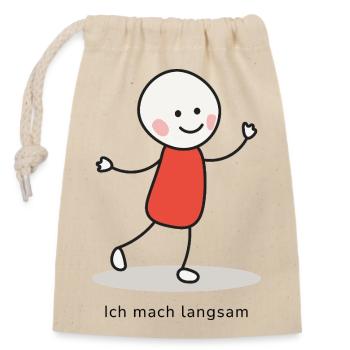 Ich mach langsam – Minimalistischer Charakter - Verschließbarer Geschenkbeutel aus Baumwolle (14x20cm) - Natur - Vorne