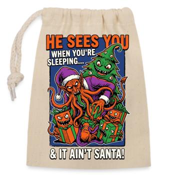 He Sees You Horror Christmas - Verschließbarer Geschenkbeutel aus Baumwolle (14x20cm) - Natur - Vorne