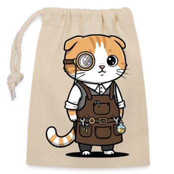 Chat Scottish Fold Steampunk Monocle Inventeur - Sac cadeau en coton avec cordon (14 x 20 cm) - nature - Devant