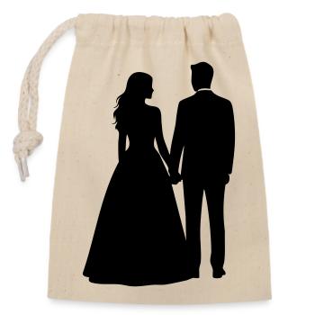 Silhouette des Hochzeitspaares – Schwarz-Weiß-Design - Verschließbarer Geschenkbeutel aus Baumwolle (14x20cm) - Natur - Vorne