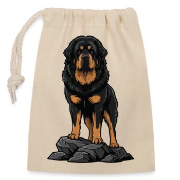Tibetischer Mastiffhund auf Felsenporträt Schwarzes Feuer - Verschließbarer Geschenkbeutel aus Baumwolle (14x20cm) - Natur - Vorne