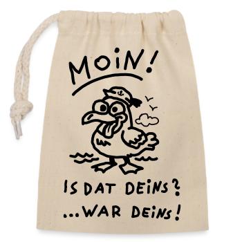 Moin Möwe War Deins Lustiger Spruch  - Verschließbarer Geschenkbeutel aus Baumwolle (14x20cm) - Natur - Vorne