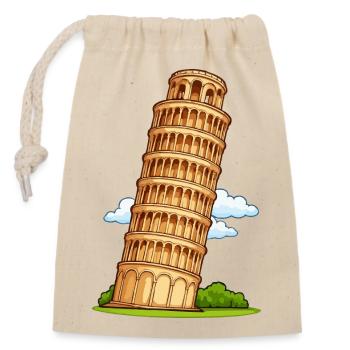 Pisa Turm Cartoon - Verschließbarer Geschenkbeutel aus Baumwolle (14x20cm) - Natur - Vorne