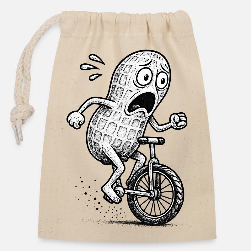 Panic Peanut auf dem Fahrrad - Verschließbarer Geschenkbeutel aus Baumwolle (14x20cm) - Natur