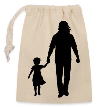 Vater Kind Silhouette Spazieren Familie Papa Liebe - Verschließbarer Geschenkbeutel aus Baumwolle (14x20cm) - Natur - Vorne