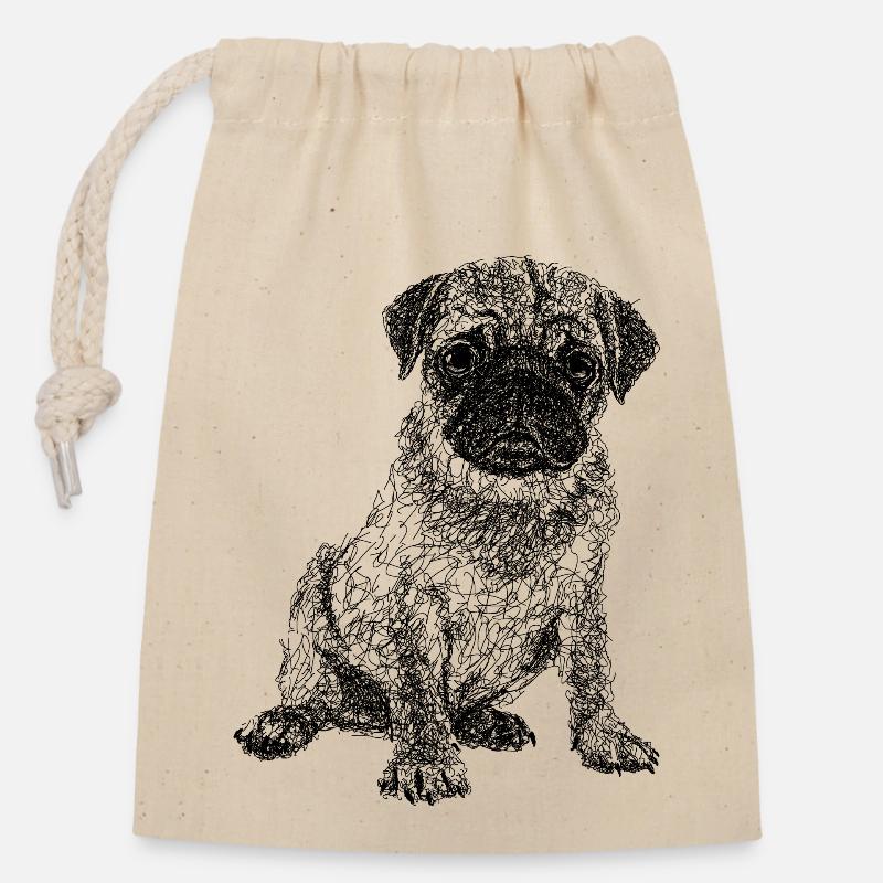 Mops - Verschließbarer Geschenkbeutel aus Baumwolle (14x20cm) - Natur
