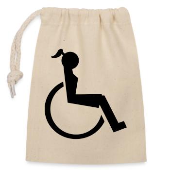 Illustration de dame en fauteuil roulant # - Sac cadeau en coton avec cordon (14 x 20 cm) - nature - Devant