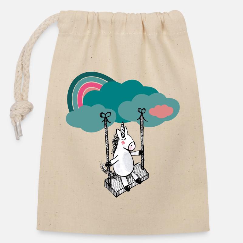 Glückliches Einhorn - Verschließbarer Geschenkbeutel aus Baumwolle (14x20cm) - Natur