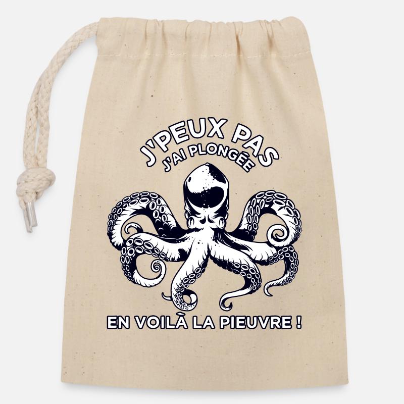 J'Peux Pas J'ai Plongée - Sac cadeau en coton avec cordon (14 x 20 cm) - nature