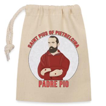 Heiliger Pius von Pietrelcina Padre Pio - Verschließbarer Geschenkbeutel aus Baumwolle (14x20cm) - Natur - Vorne