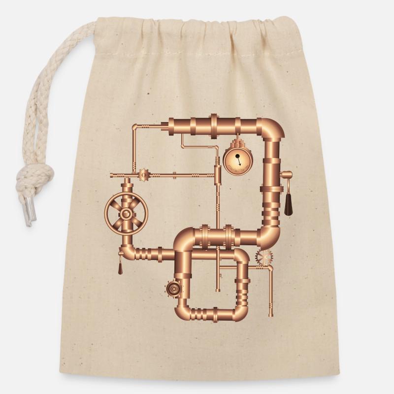 Steampunk Style im Dampfmaschinen Look - Verschließbarer Geschenkbeutel aus Baumwolle (14x20cm) - Natur