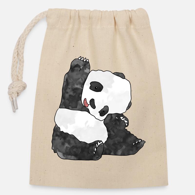 Panda - Verschließbarer Geschenkbeutel aus Baumwolle (14x20cm) - Natur