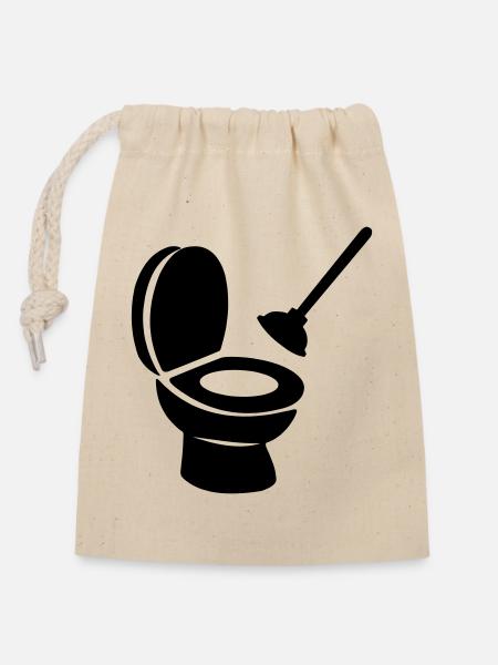Toilette mit Entblocker - Verschließbarer Geschenkbeutel aus Baumwolle (14x20cm) - Natur