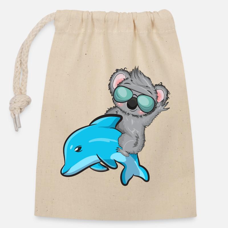 Koala and Delfin - Closable cotton gift bag (14x20cm) - nature