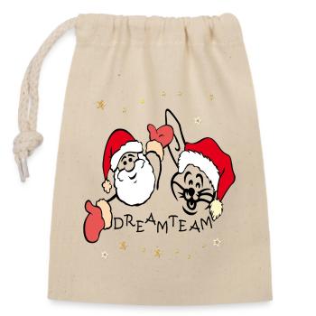 Dream Team Père Noël et lapin de Pâques - Sac cadeau en coton avec cordon (14 x 20 cm) - nature - Devant