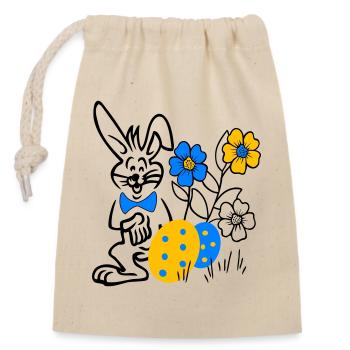 Hase mit Ostereier und Blumen - Verschließbarer Geschenkbeutel aus Baumwolle (14x20cm) - Natur - Vorne