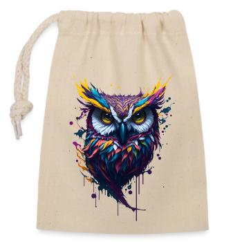 Splash Art Owl - Sac cadeau en coton avec cordon (14 x 20 cm) - nature - Devant