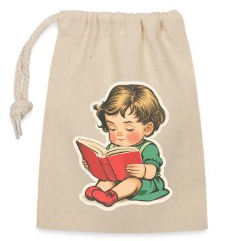 Back to School, Bookworm - Closable cotton gift bag (14x20cm) - nature - Front