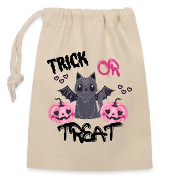 trick or treat Halloween Design- Vampirkatze - Verschließbarer Geschenkbeutel aus Baumwolle (14x20cm) - Natur - Vorne