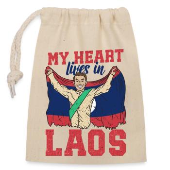 Laos Laote Stolz Junge Flagge I Geschenk - Verschließbarer Geschenkbeutel aus Baumwolle (14x20cm) - Natur - Vorne