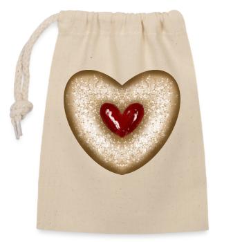 Christmas cookies, biscuit, jam heart - Closable cotton gift bag (14x20cm) - nature - Front